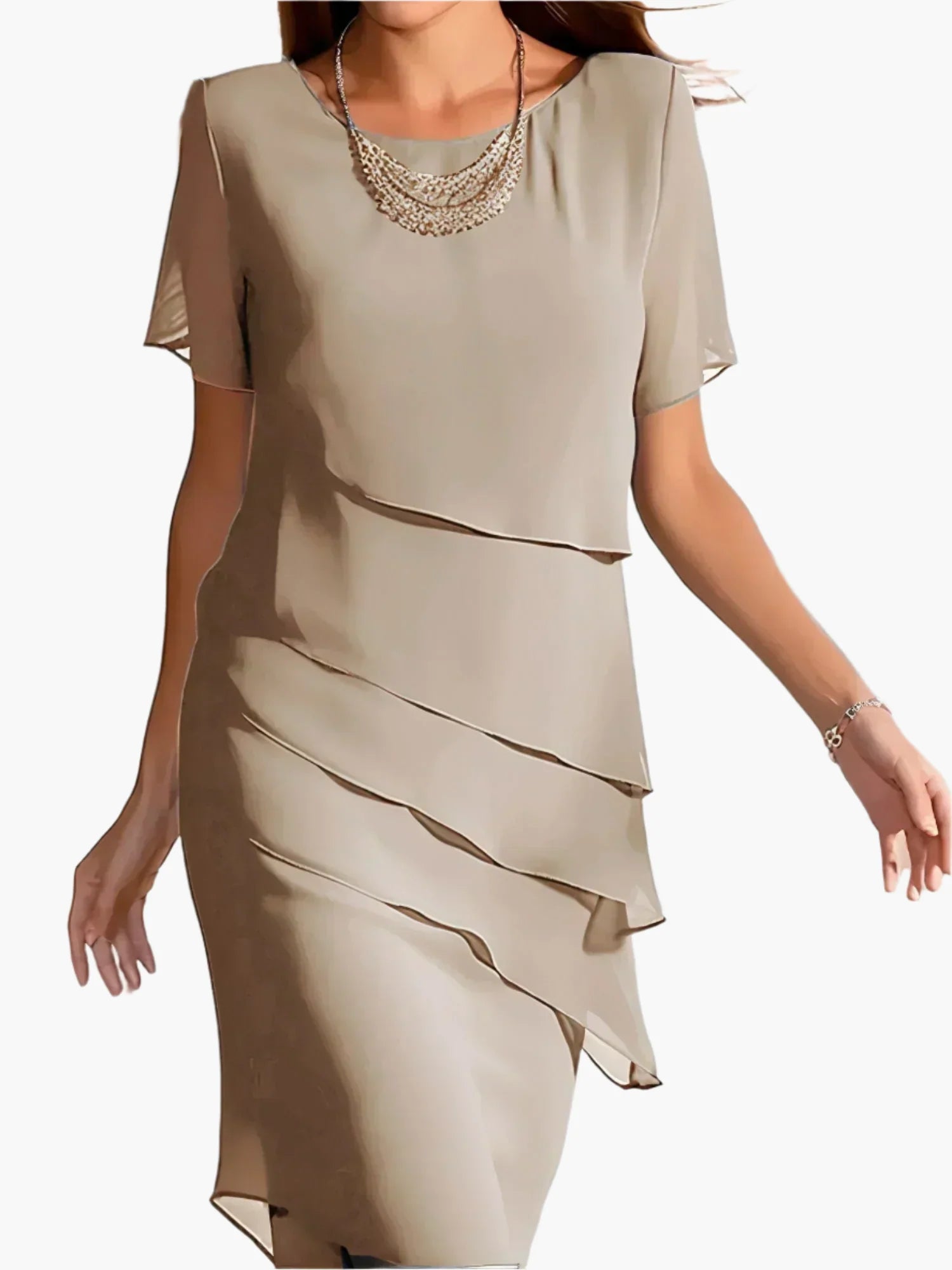 Women's layered dress with short sleeve – chic evening dress for party, dinner & wedding