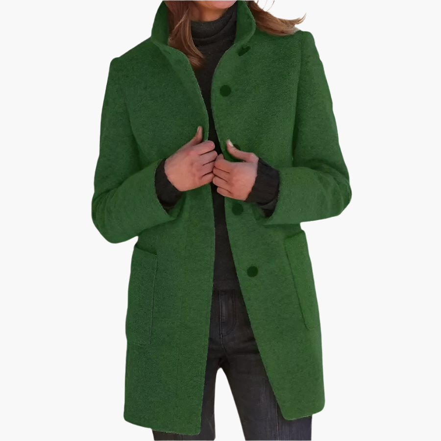 Ladies Elegant Coat with Stand-up Collar – Stylish Mid-season Jacket for Every Occasion