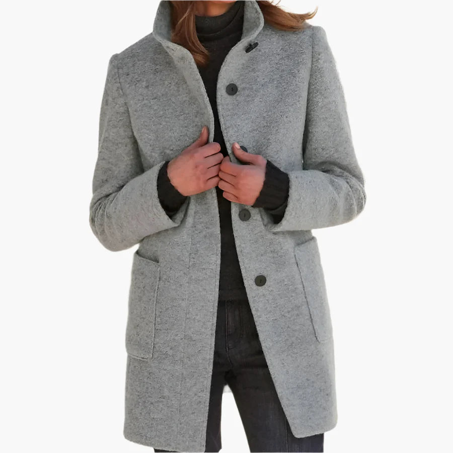 Ladies Elegant Coat with Stand-up Collar – Stylish Mid-season Jacket for Every Occasion