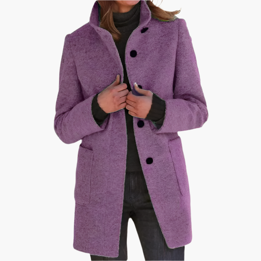 Ladies Elegant Coat with Stand-up Collar – Stylish Mid-season Jacket for Every Occasion