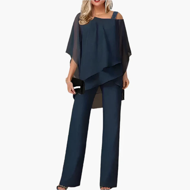 Ladies Chic Set with Off-Shoulder Top and Elegant Pants – Perfect for Festive Occasions
