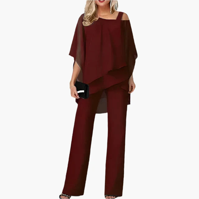Ladies Chic Set with Off-Shoulder Top and Elegant Pants – Perfect for Festive Occasions