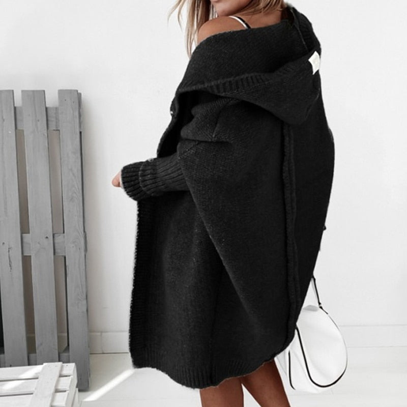 Women's Knitted Oversized Cardigan with Hood – Comfortable and Stylish Choice for Autumn