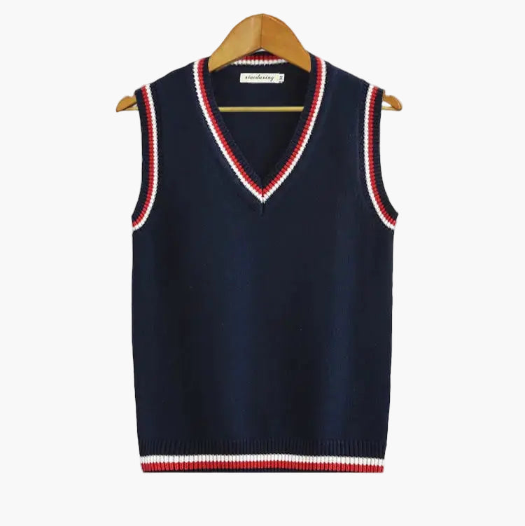 Men's Knitted Sleeveless Sweater Old Money Style – Preppy V-neck Sweater Vest
