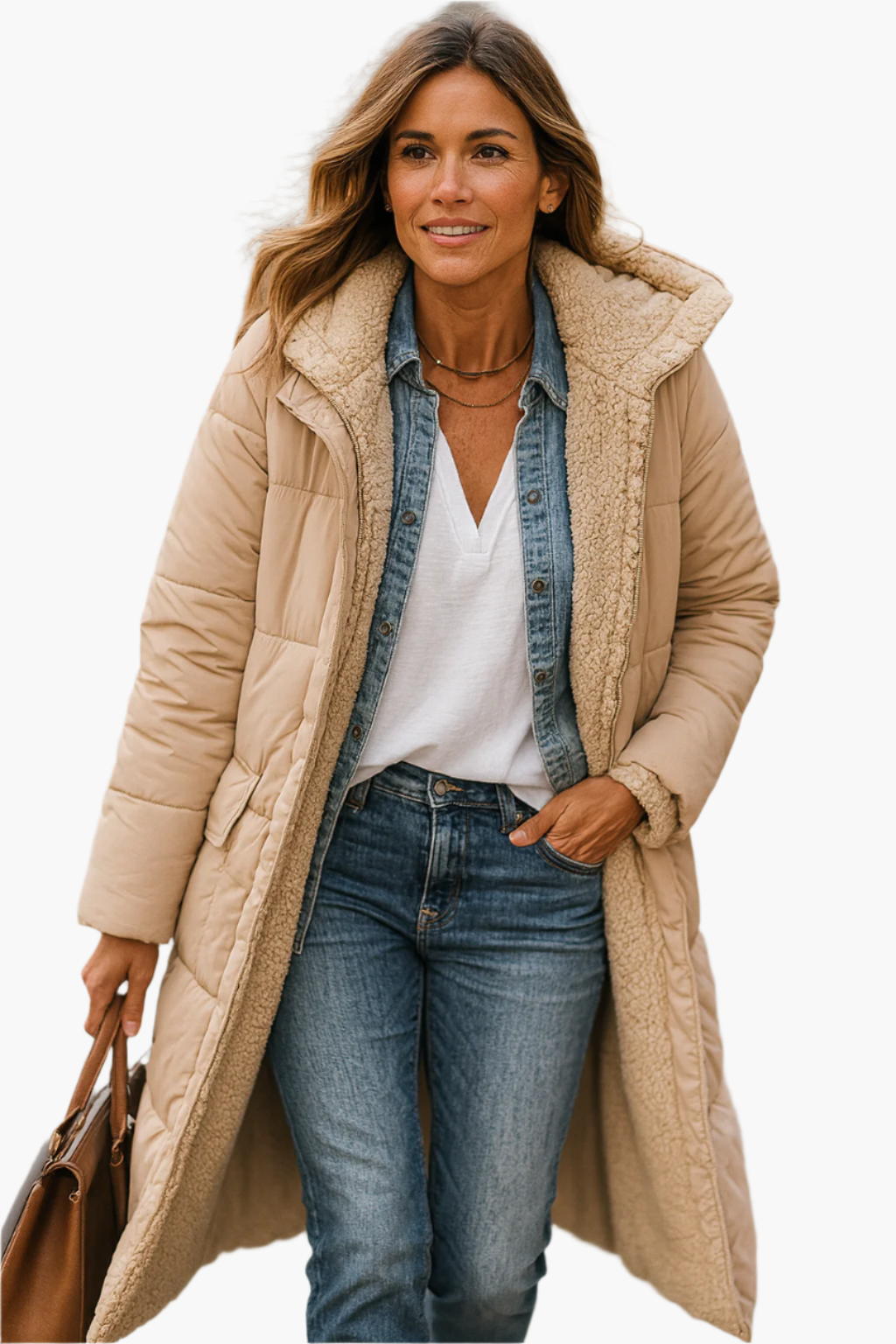 Women's Long Winter Coat Teddy Lining Stylish & Warm – Casual & Elegant