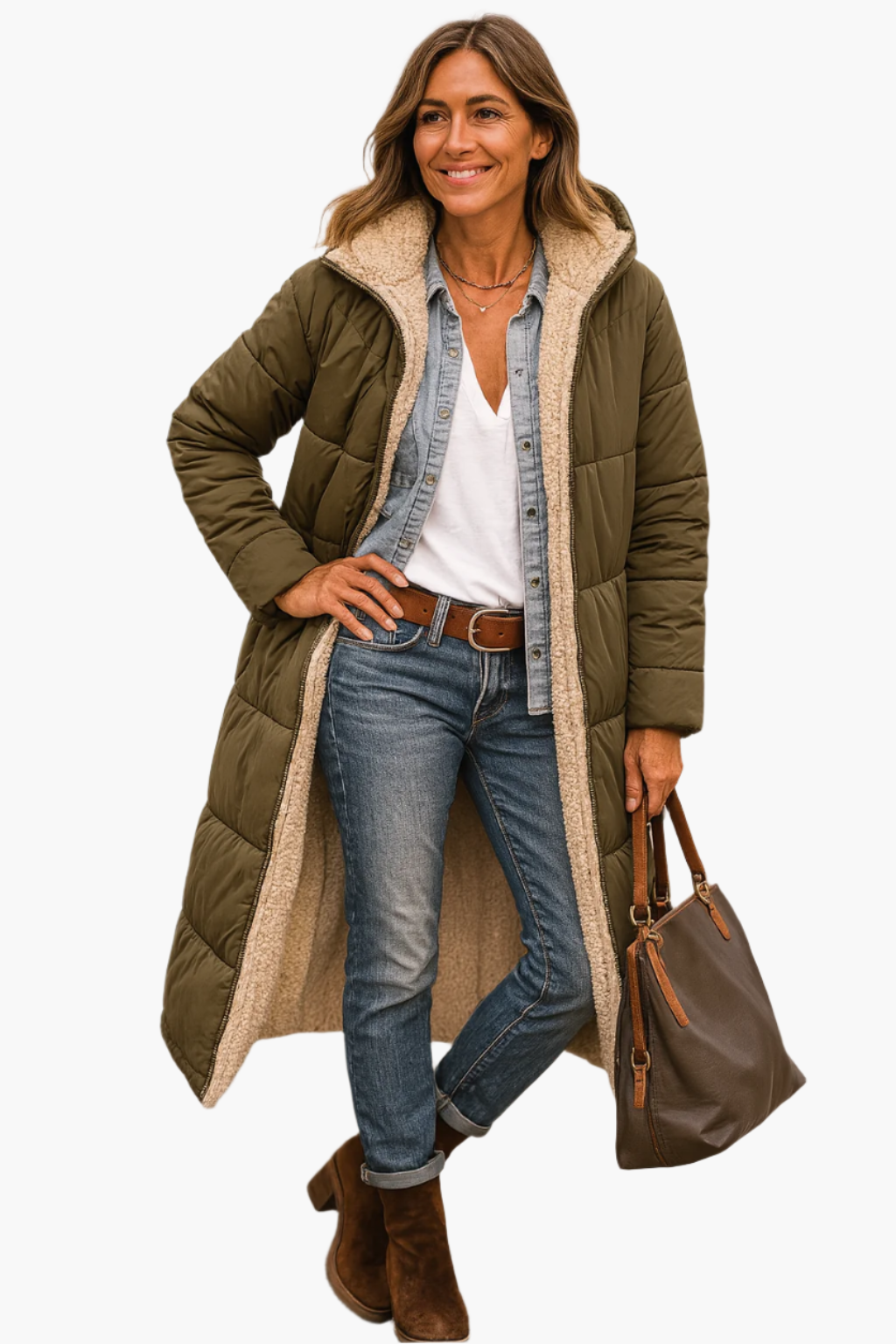 Women's Long Winter Coat Teddy Lining Stylish & Warm – Casual & Elegant