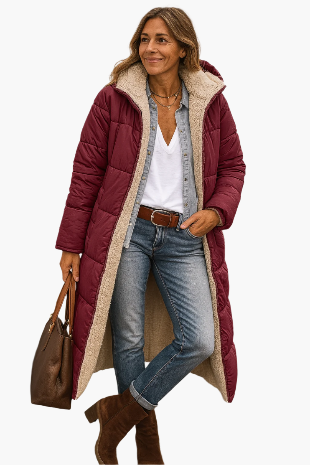 Women's Long Winter Coat Teddy Lining Stylish & Warm – Casual & Elegant