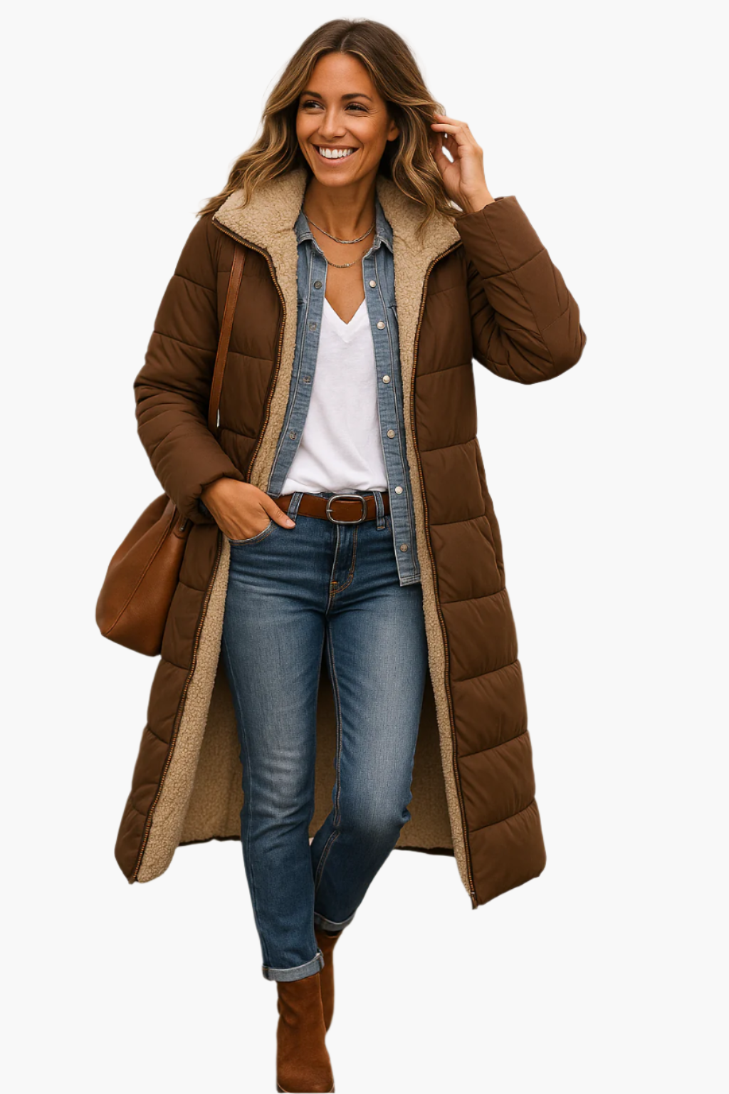 Women's Long Winter Coat Teddy Lining Stylish & Warm – Casual & Elegant