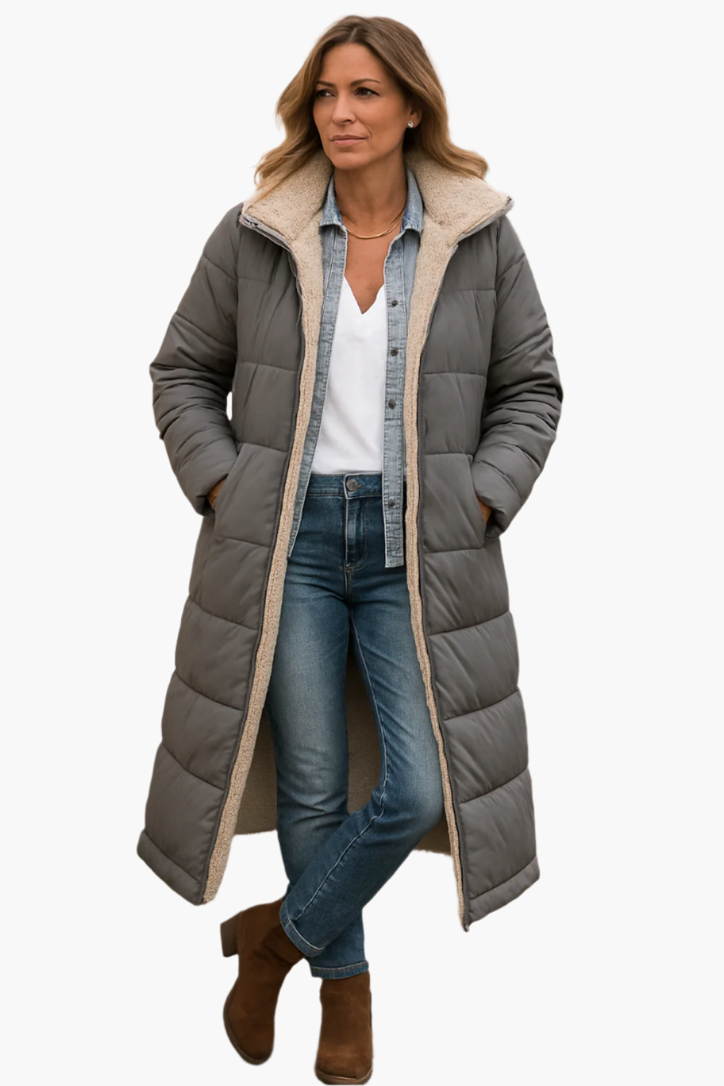 Women's Long Winter Coat Teddy Lining Stylish & Warm – Casual & Elegant
