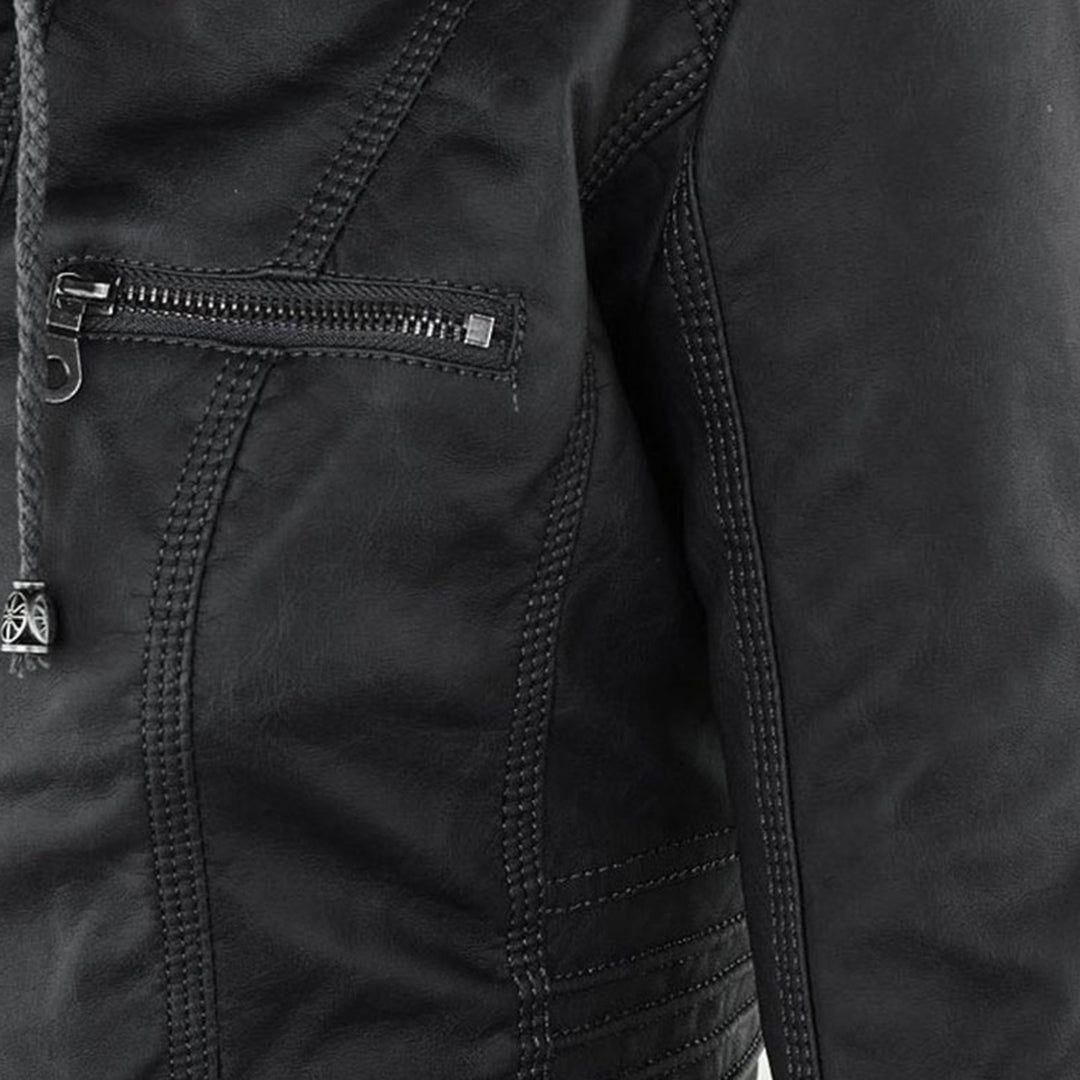Women's Jacket with Hood – Trendy Leather Look for Autumn and Winter, Fashionable Style, Ideal for Daily Use