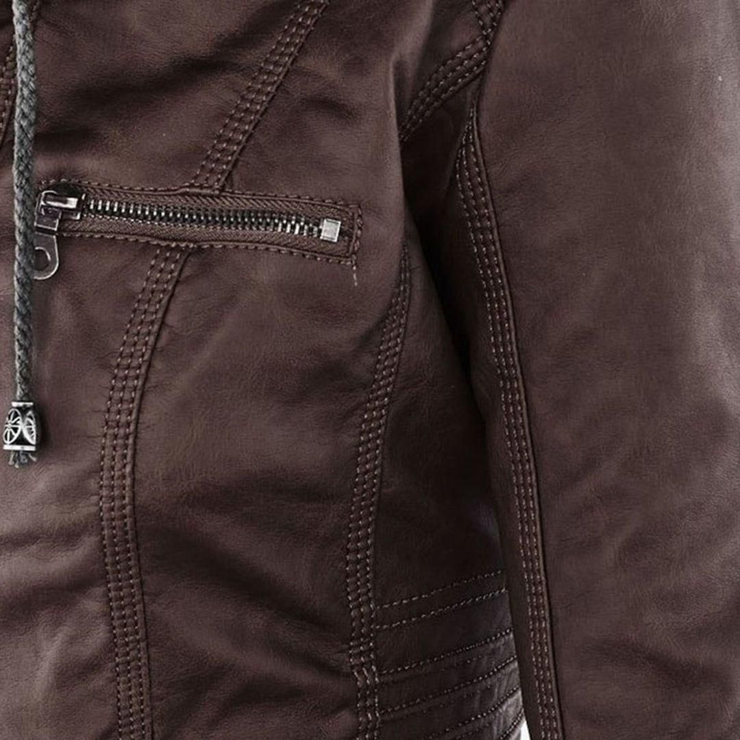 Women's Jacket with Hood – Trendy Leather Look for Autumn and Winter, Fashionable Style, Ideal for Daily Use