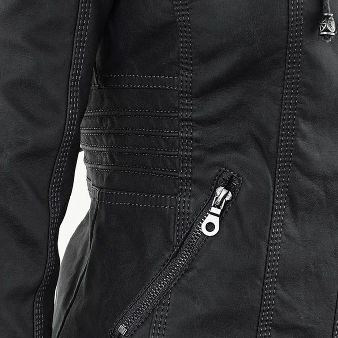 Women's Jacket with Hood – Trendy Leather Look for Autumn and Winter, Fashionable Style, Ideal for Daily Use