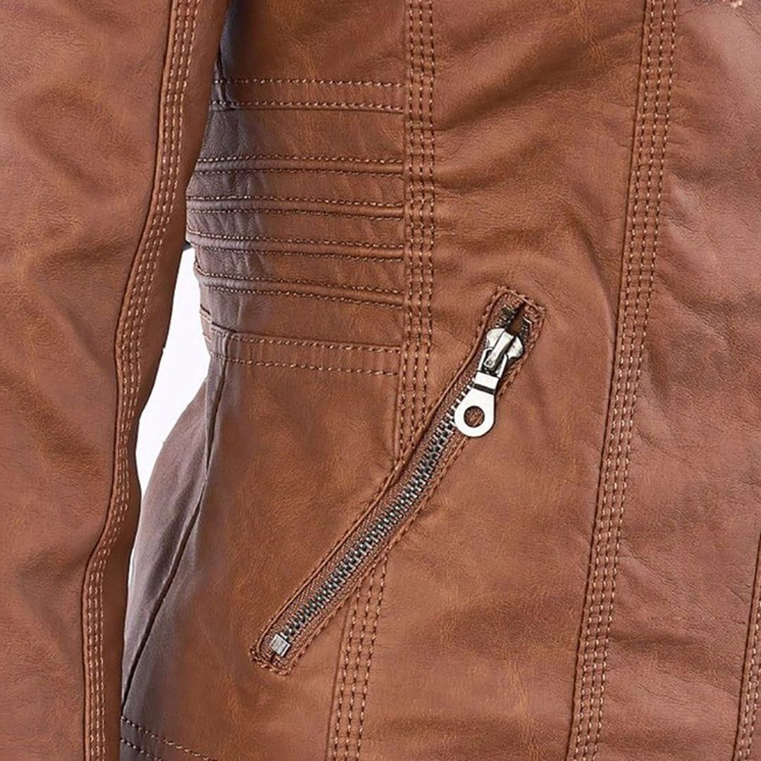 Women's Jacket with Hood – Trendy Leather Look for Autumn and Winter, Fashionable Style, Ideal for Daily Use