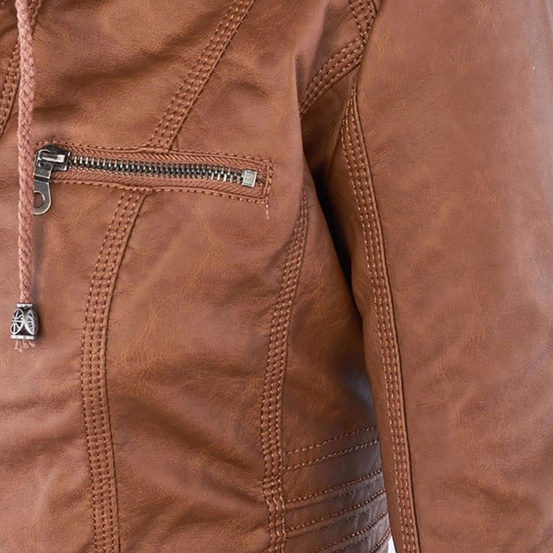 Women's Leather Jacket With Hood – Fashionable Water-Repellent Jacket For Every Occasion