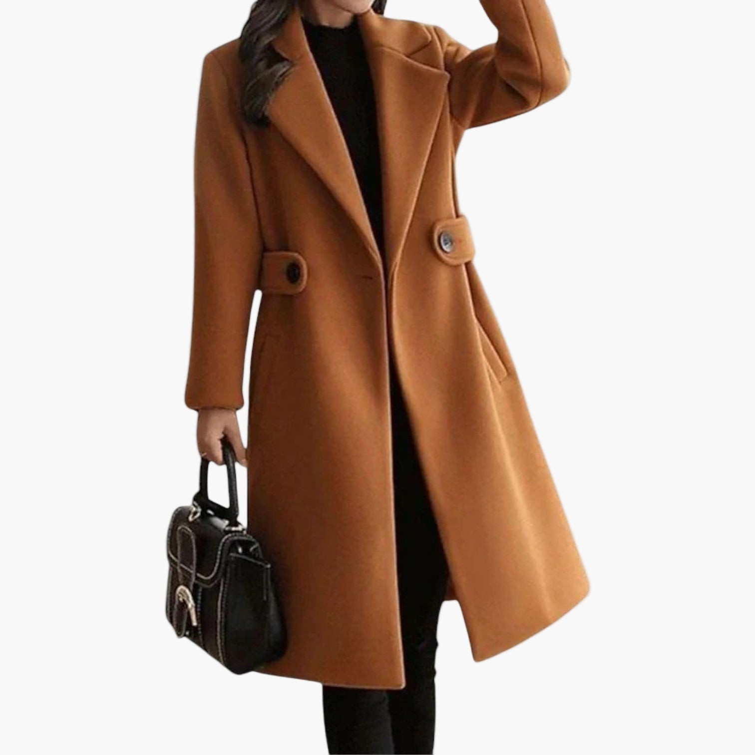 Women's Elegant Winter Coat Wool Blend with Narrow Belt – Stylish Long Coat for Business and Casual