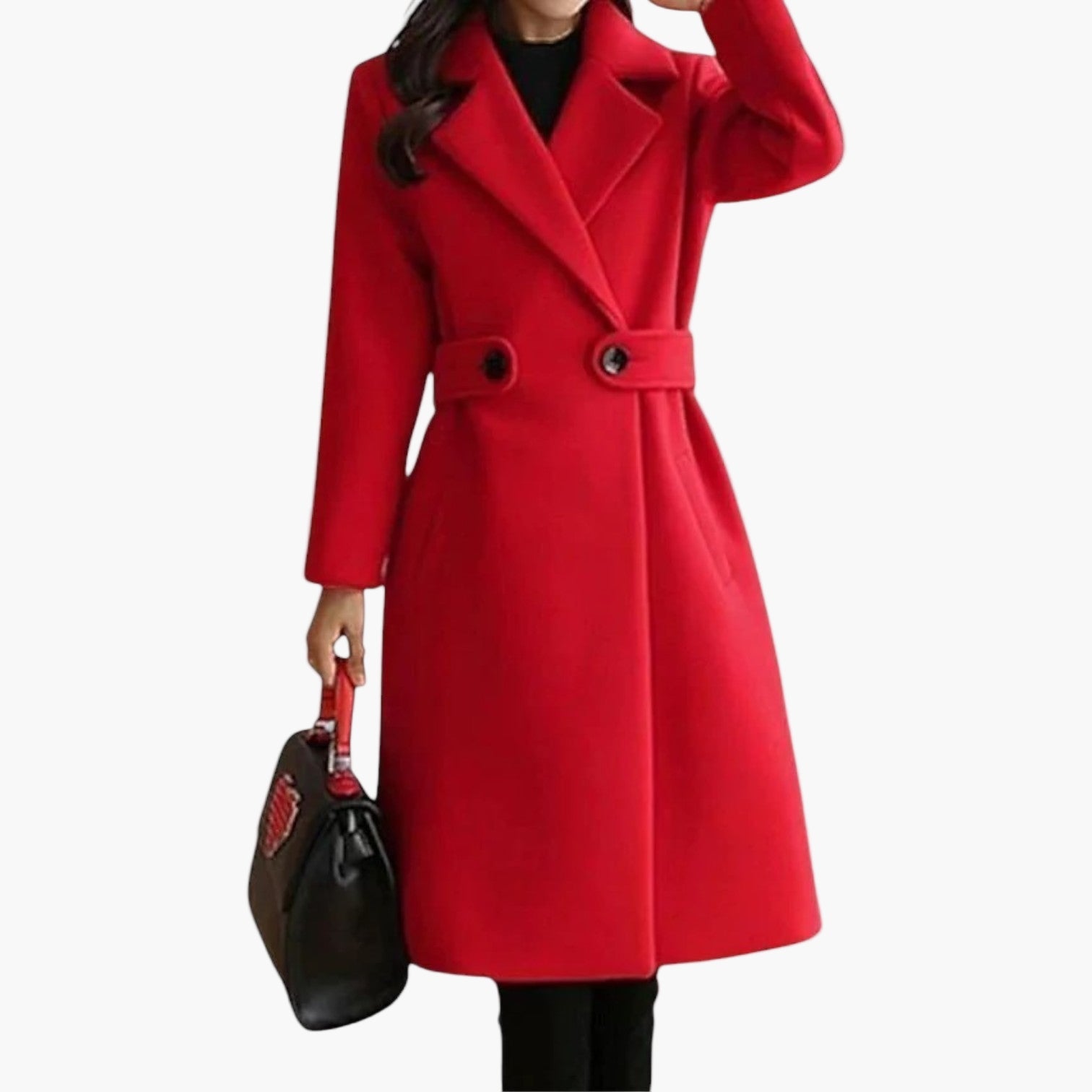 Women's Elegant Winter Coat Wool Blend with Narrow Belt – Stylish Long Coat for Business and Casual