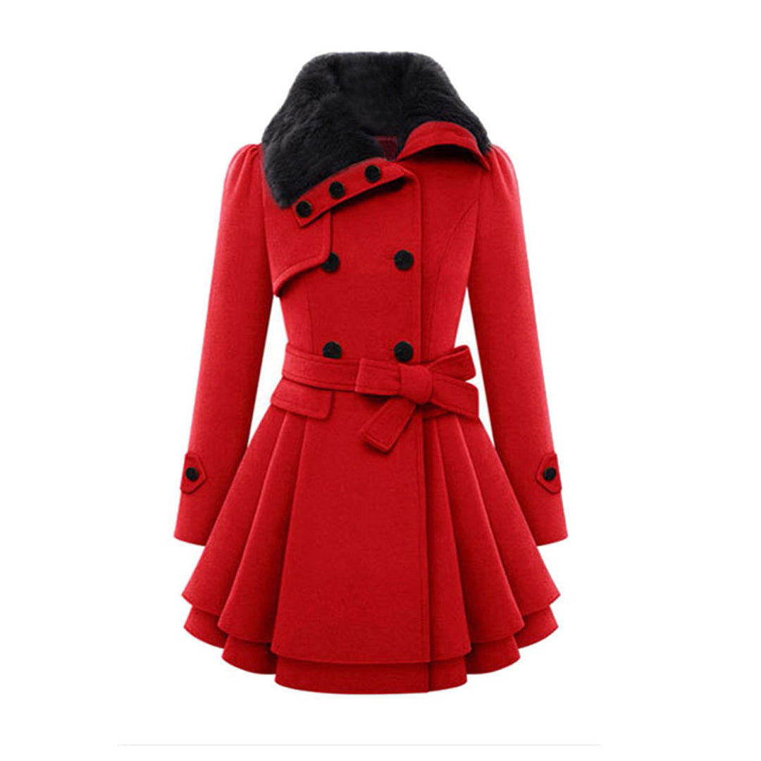 Women's Winter Coat with Fur Collar – Elegant Tailored Long Coat for Stylish Winter Outfits