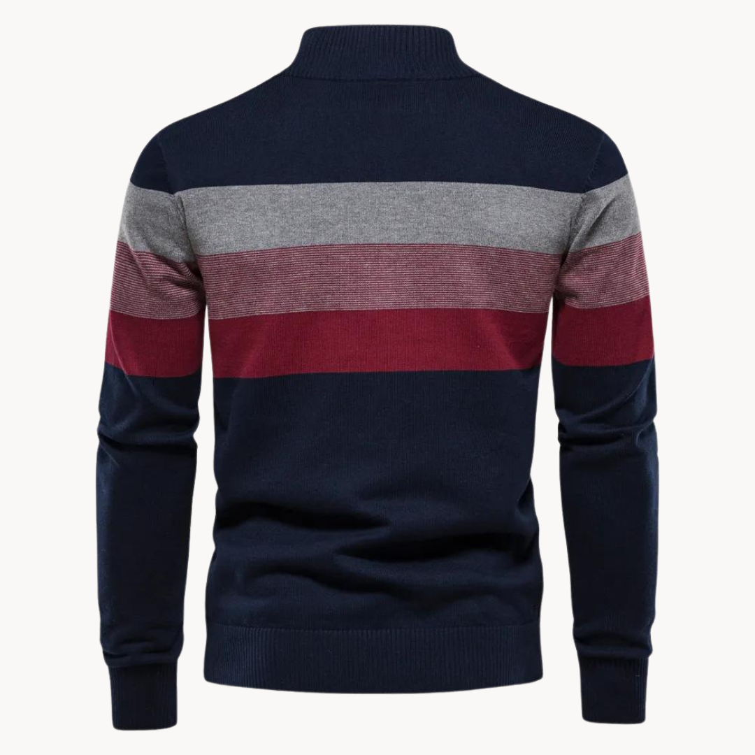 Men's Knitted Sweater with Quarter-Zip – Fashionable Stripe Design – Casual & Business