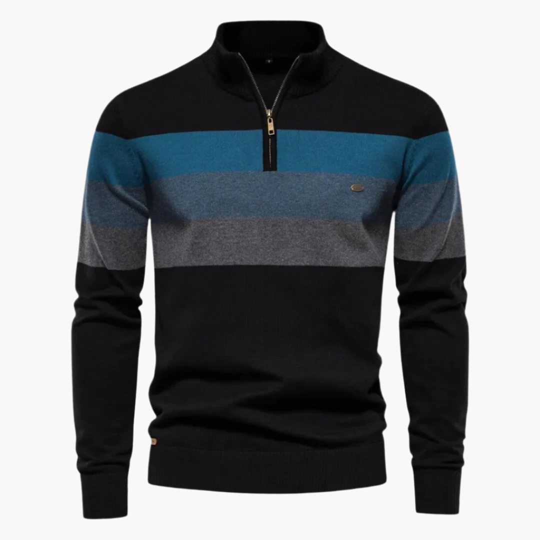 Men's Knitted Sweater with Quarter-Zip – Fashionable Stripe Design – Casual & Business