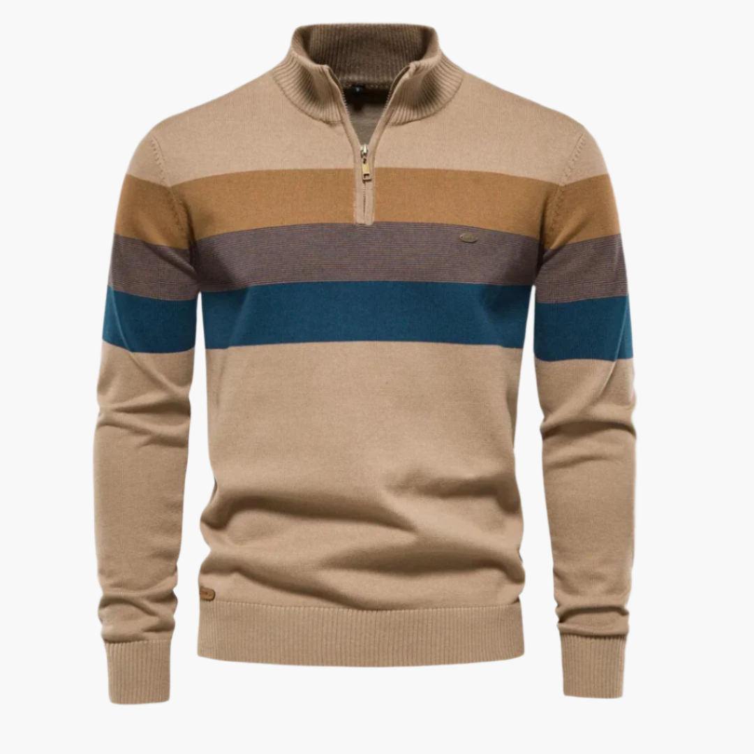 Men's Knitted Sweater with Quarter-Zip – Fashionable Stripe Design – Casual & Business