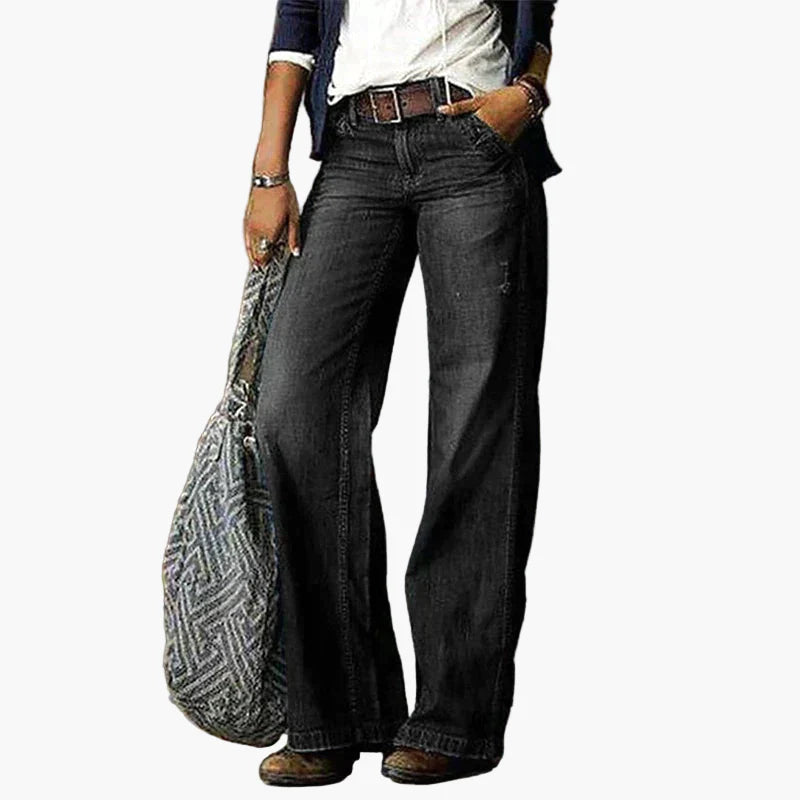 Dames Jeans met Wijde Pijpen en Hoge Taille – Vintage Bohemian Casual Broek