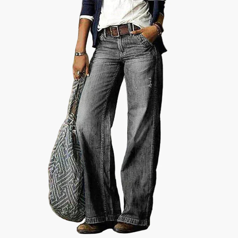 Dames Jeans met Wijde Pijpen en Hoge Taille – Vintage Bohemian Casual Broek