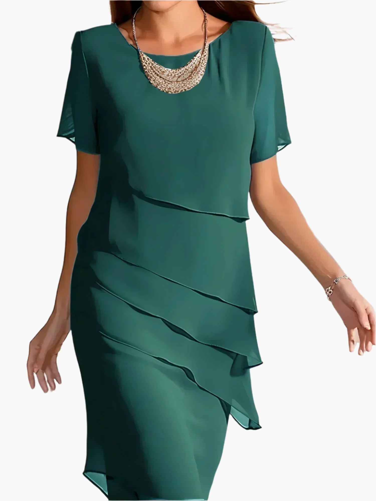 Women's layered dress with short sleeve – chic evening dress for party, dinner & wedding