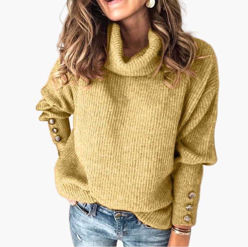Women's Turtleneck Sweater with Button Details – Comfortable Casual Sweater for Every Occasion