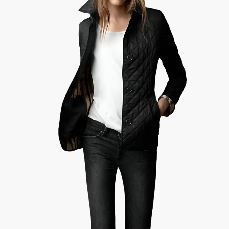 Women's Padded Jacket Mid-Length – Stylish Elegant Checkered Jacket for Spring and Autumn