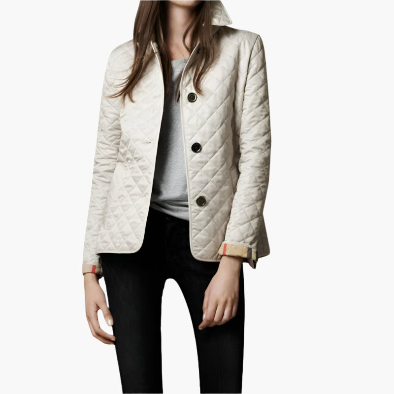 Women's Padded Jacket Mid-Length – Stylish Elegant Checkered Jacket for Spring and Autumn