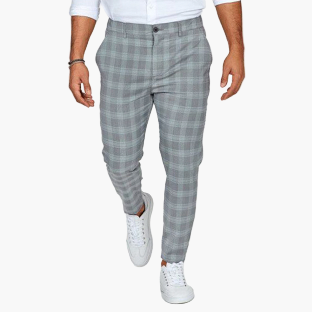 Men's Chino Pants with Stretch and Check Pattern – Modern Slim Fit for Casual and Business