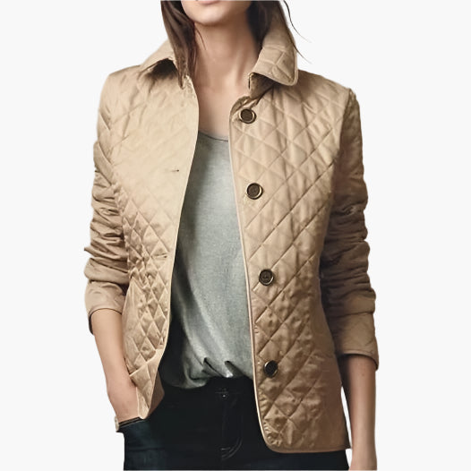 Women's Padded Jacket Mid-Length – Stylish Elegant Checkered Jacket for Spring and Autumn