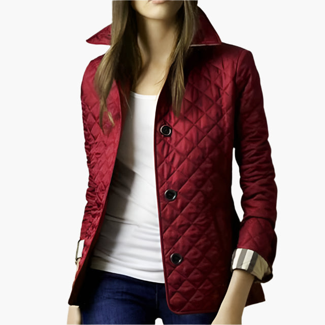Women's Padded Jacket Mid-Length – Stylish Elegant Checkered Jacket for Spring and Autumn