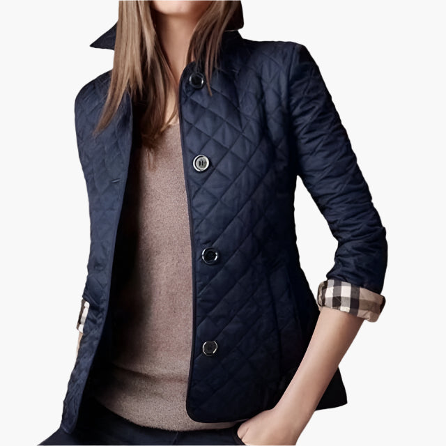 Women's Padded Jacket Mid-Length – Stylish Elegant Checkered Jacket for Spring and Autumn