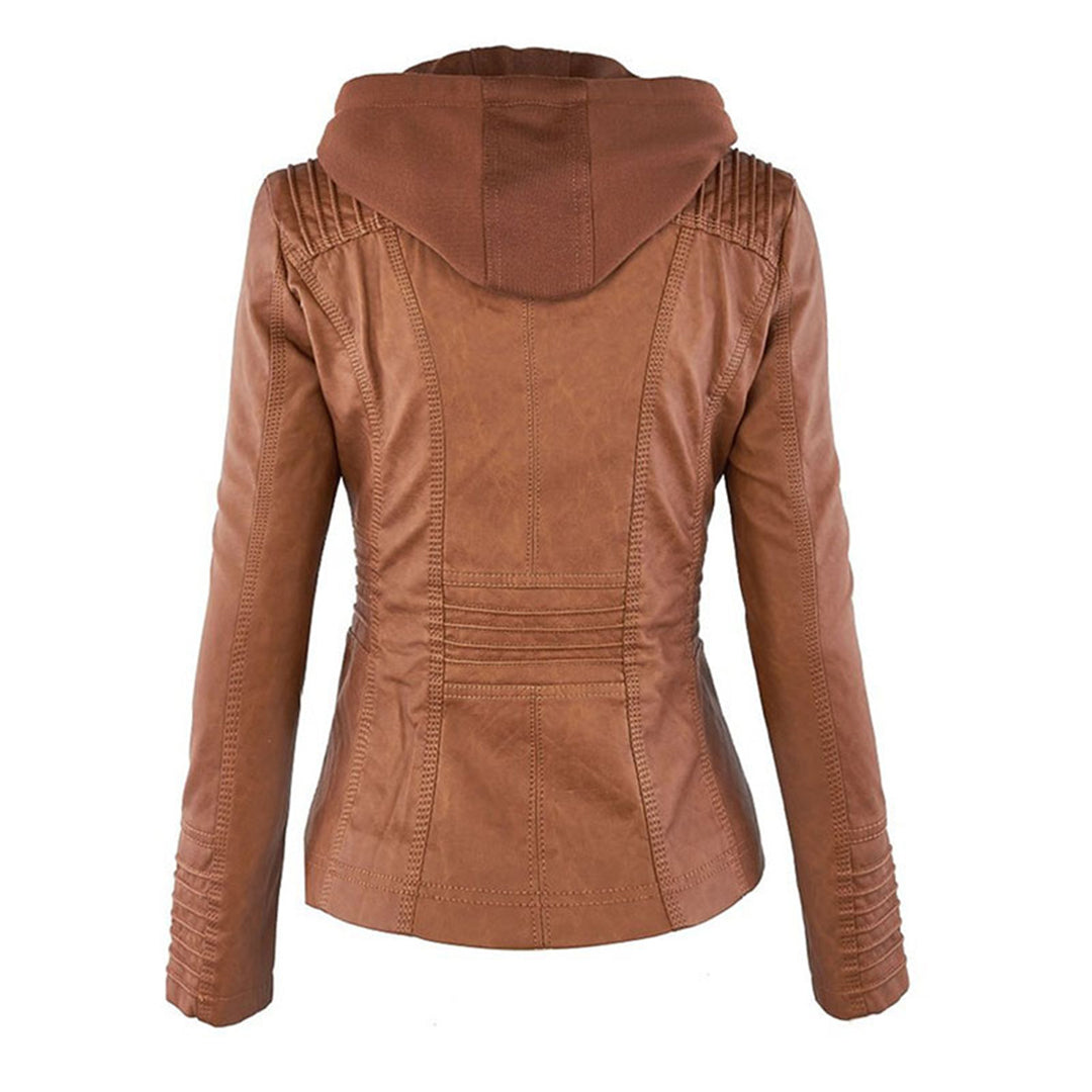 Women's Leather Jacket With Hood – Fashionable Water-Repellent Jacket For Every Occasion