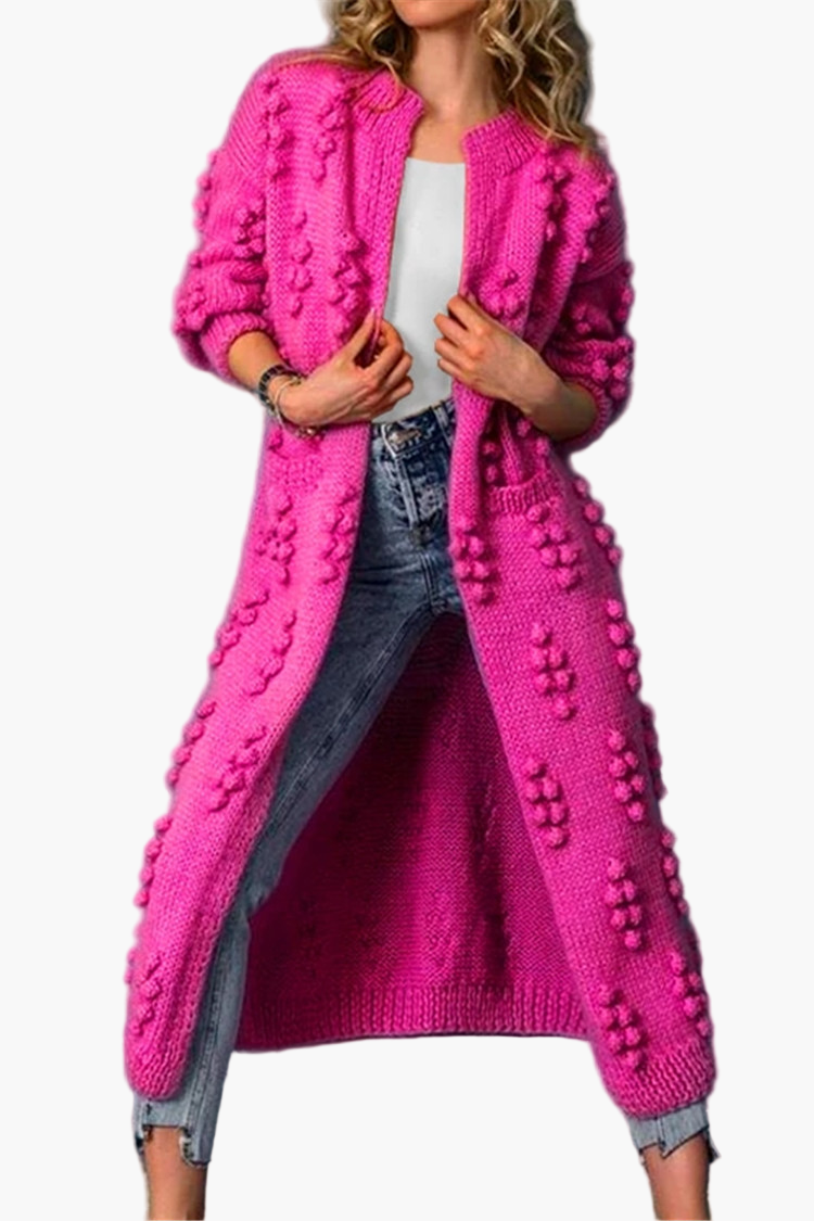 Women's Long Knitted Cardigan with 3D Texture – Fashionable Open Vest for Casual and Stylish Looks