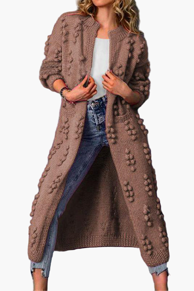 Women's Long Knitted Cardigan with 3D Texture – Fashionable Open Vest for Casual and Stylish Looks