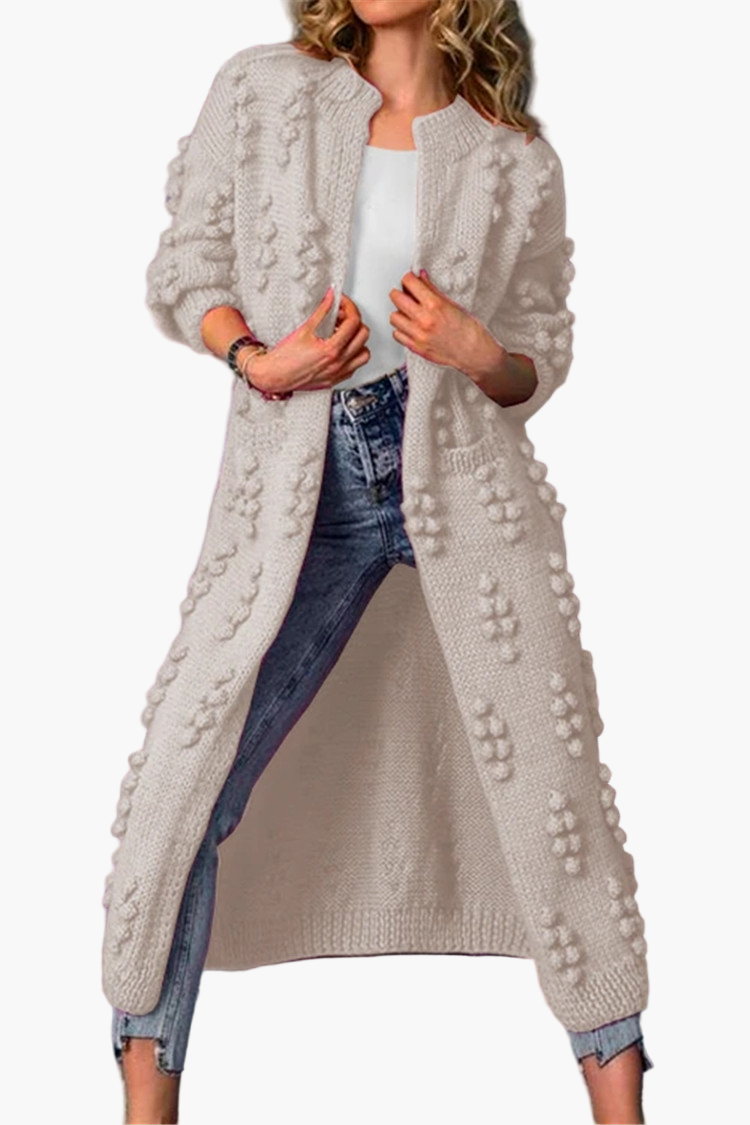 Women's Long Knitted Cardigan with 3D Texture – Fashionable Open Vest for Casual and Stylish Looks