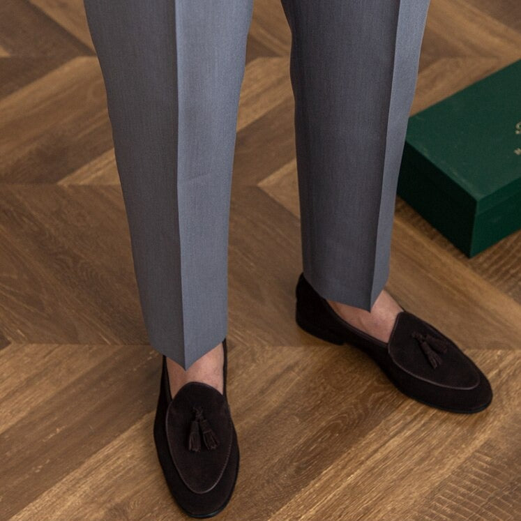 Men's High Waist Custom Pants – Classic Pleated Trousers with Buckle Closure, Business and Formal Style
