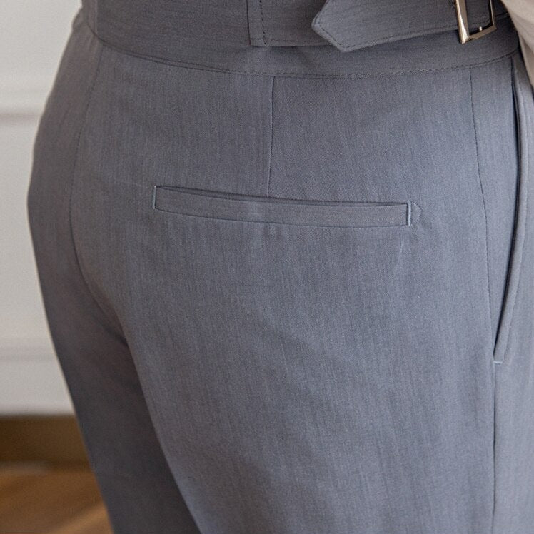 Men's High Waist Custom Pants – Classic Pleated Trousers with Buckle Closure, Business and Formal Style
