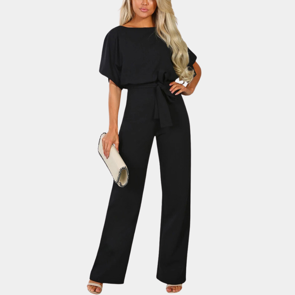 Women's elegant jumpsuit with bow belt – wide-leg silhouette for party & evening