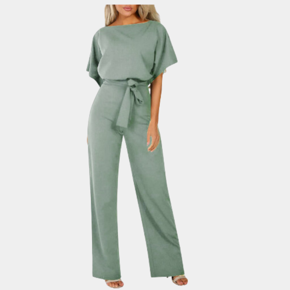 Women's elegant jumpsuit with bow belt – wide-leg silhouette for party & evening