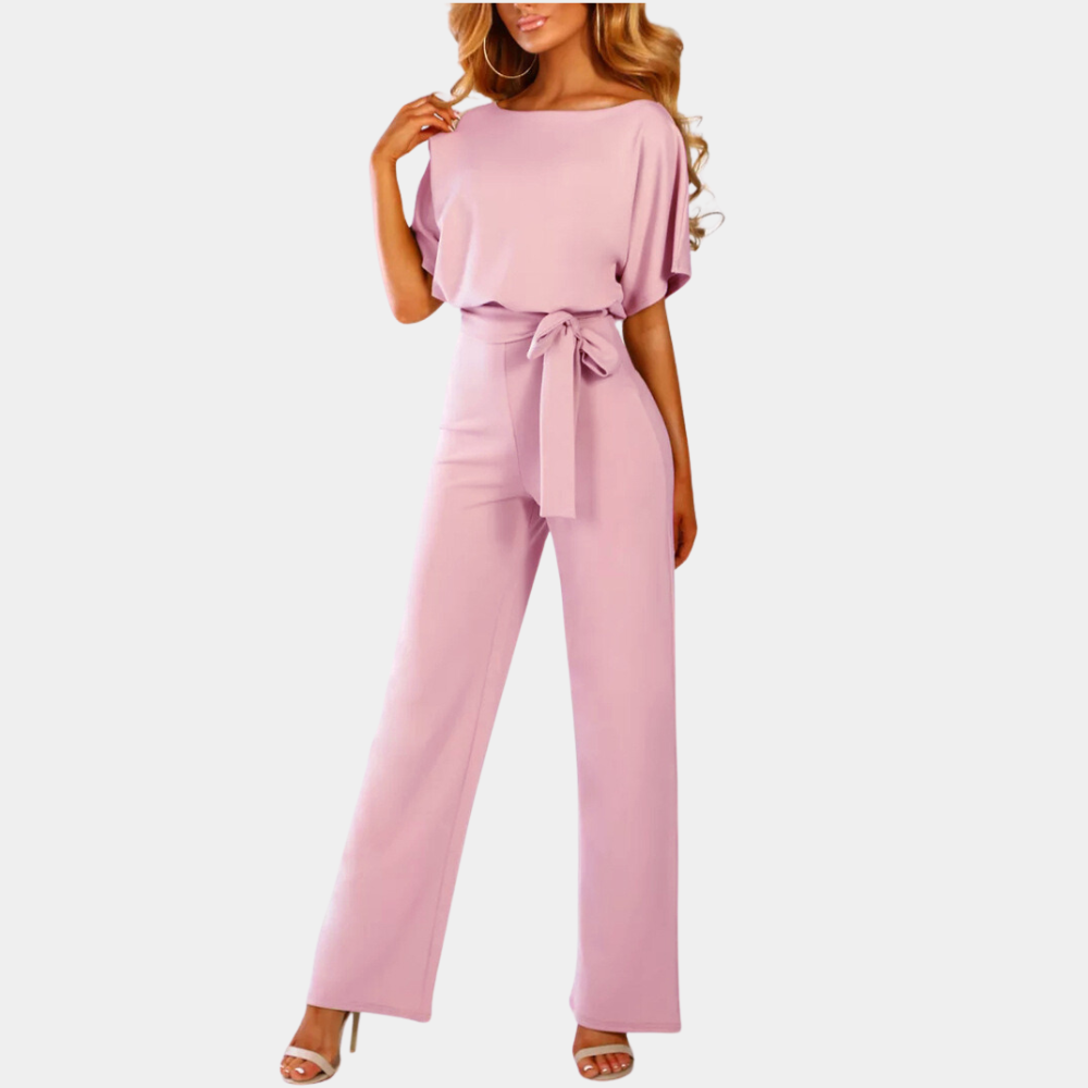 Women's elegant jumpsuit with bow belt – wide-leg silhouette for party & evening
