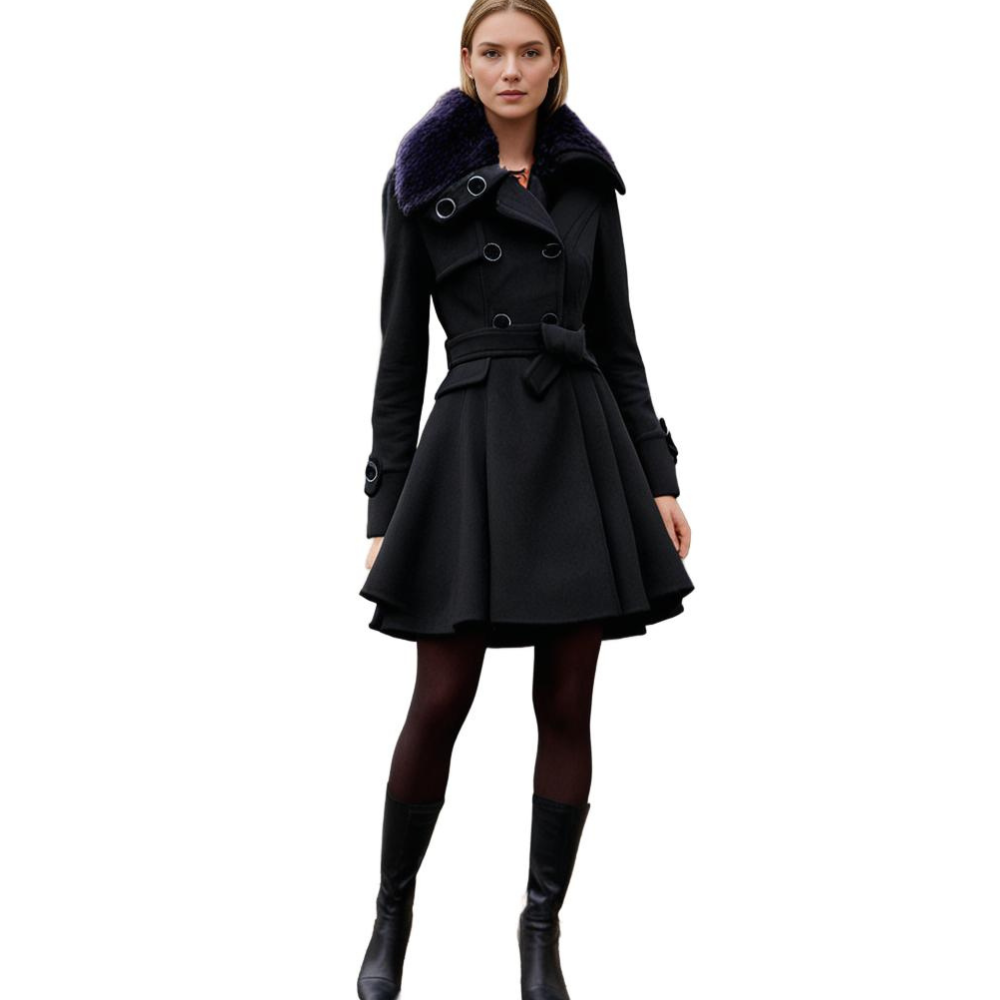 Women's Winter Coat with Fur Collar – Elegant Tailored Long Coat for Stylish Winter Outfits