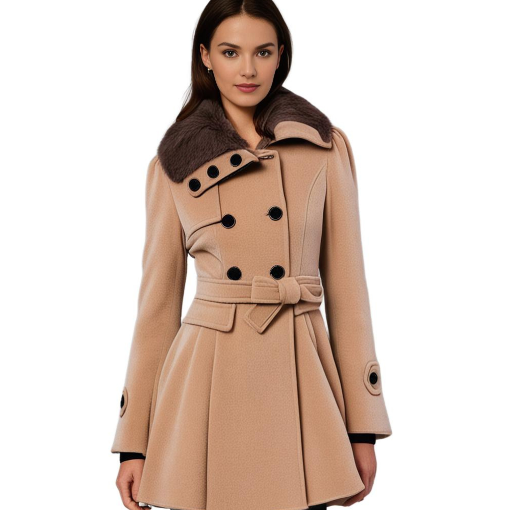 Women's Winter Coat with Fur Collar – Elegant Tailored Long Coat for Stylish Winter Outfits