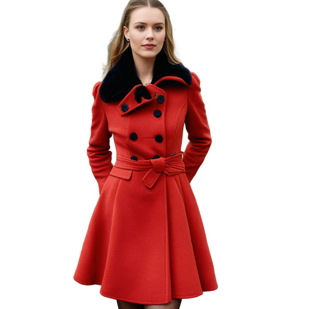Women's Winter Coat with Fur Collar – Elegant Tailored Long Coat for Stylish Winter Outfits