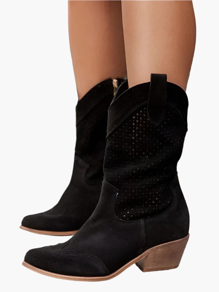 Women's Cowboy Boots with Zipper and Breathable Design – Fashionable Western Boots for Casual and Trendy Looks