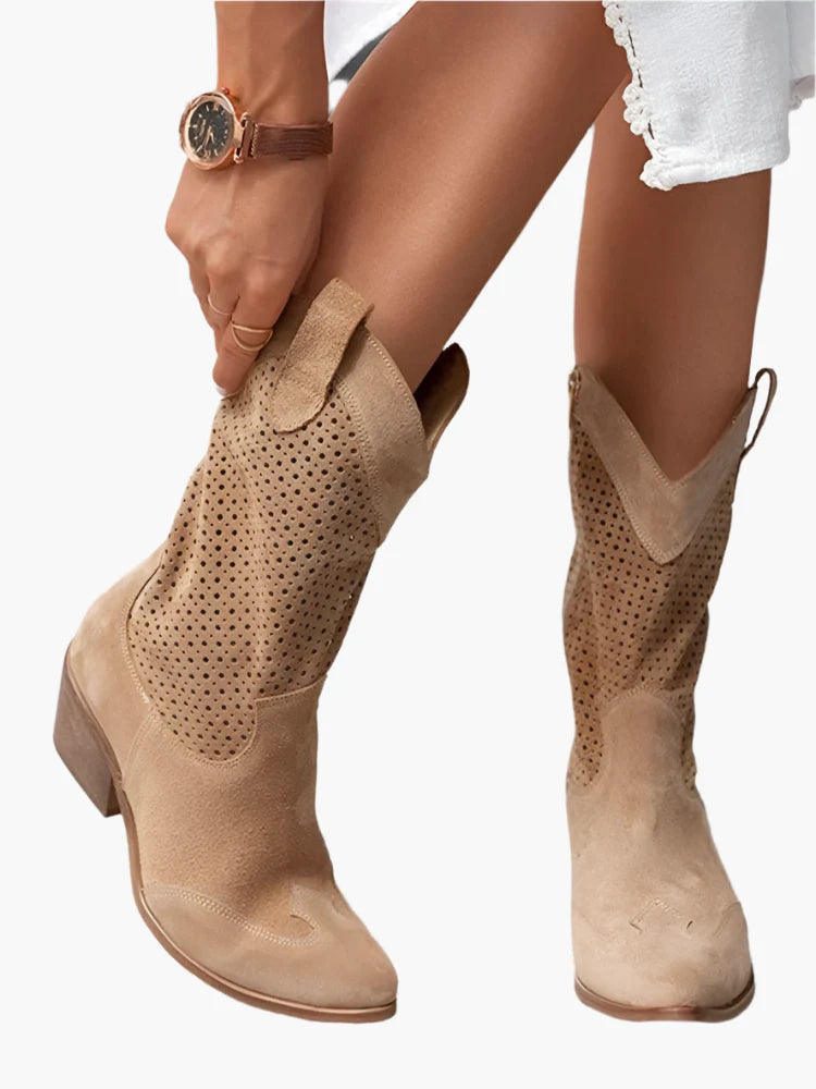 Women's Cowboy Boots with Zipper and Breathable Design – Fashionable Western Boots for Casual and Trendy Looks