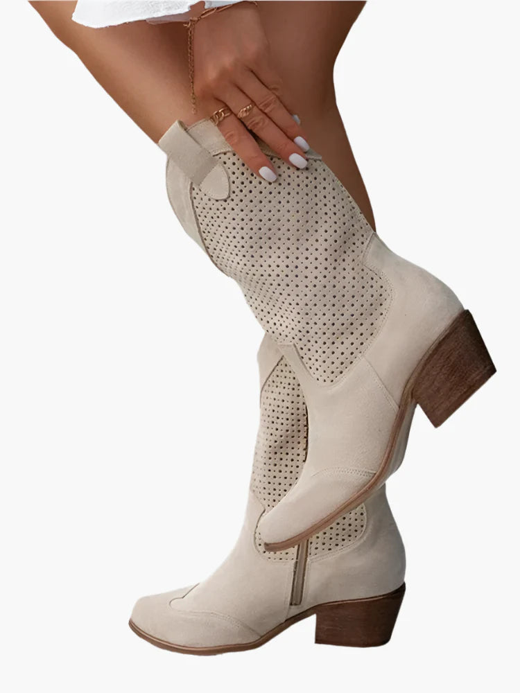 Women's Cowboy Boots with Zipper and Breathable Design – Fashionable Western Boots for Casual and Trendy Looks