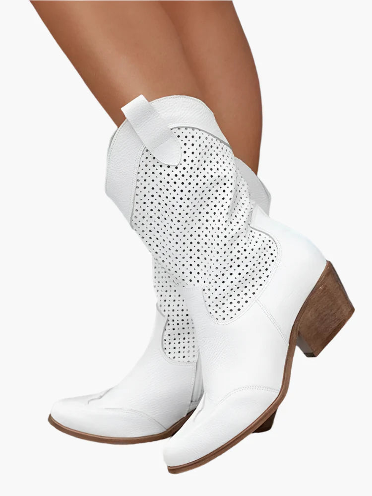 Women's Cowboy Boots with Zipper and Breathable Design – Fashionable Western Boots for Casual and Trendy Looks